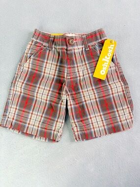 OshKosh Brown Plaid Short Chinos Pants Boys 4T Brown White Red Blue